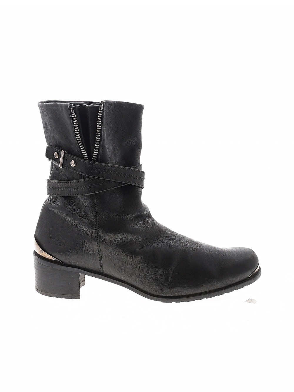 Stuart Weitzman Black Leather Mid-Calf Ankle Boots with Wrap Strap